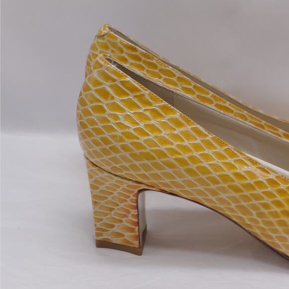Rangoni Firenze Minx Beige Embossed Leather Block Heel Pumps 8 AAA Narrow Italy - Picture 7 of 12
